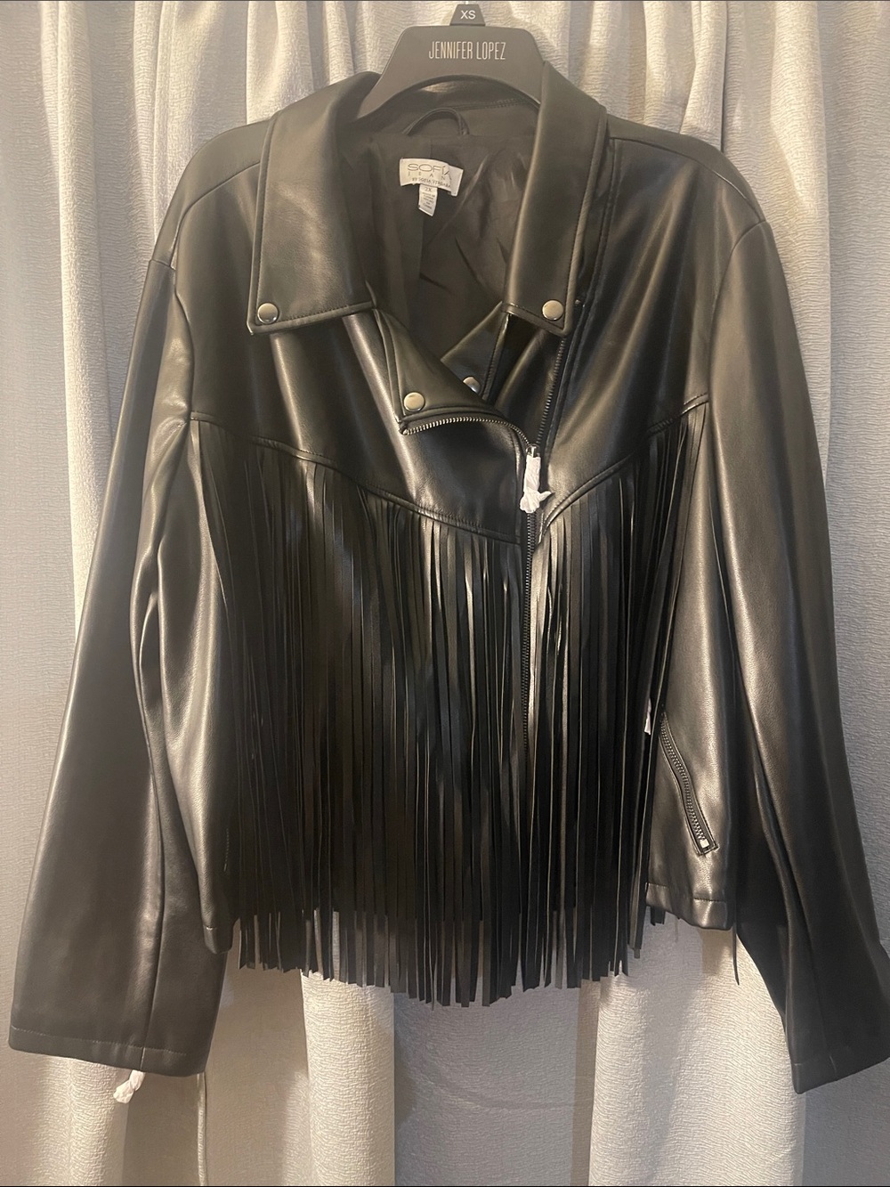Sofia Vergara Fringe Faux Leather Jacket - Black NWT